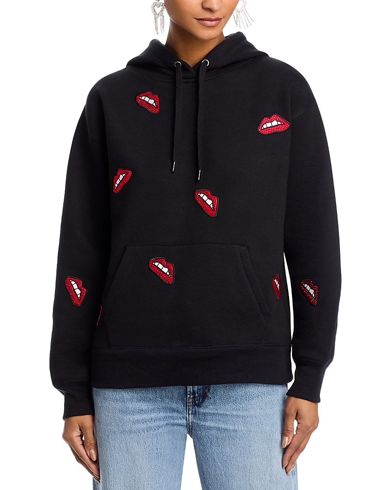 Aqua Vintage Havana Embellished Lips Hoodie In Black