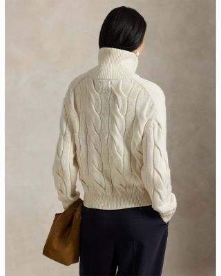 Cable Wool Cashmere Funnelneck Cardigan Sweater