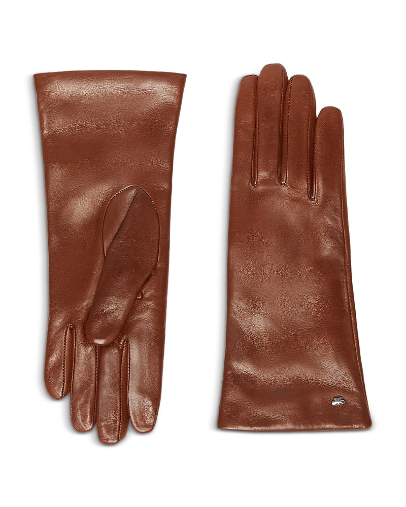 Weekend Max Mara Short Lined Leather Gloves In Brown