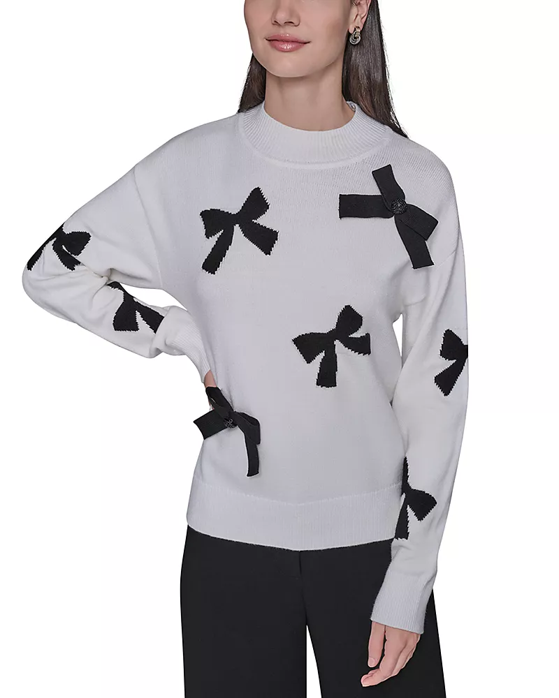 Karl Lagerfeld Paris 3D Bow Mock Neck Sweater