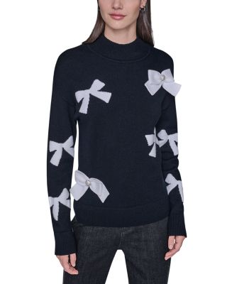 3D Bow Mock Neck Sweater