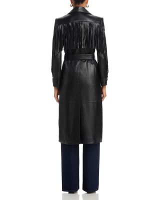 Celina Fringe Trim Faux Leather Trench Coat 