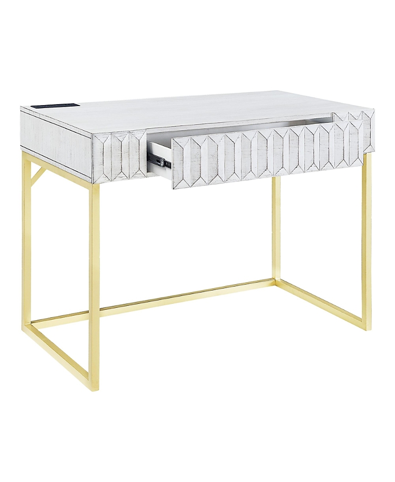 Furniture Of America Prelli Steel Base 1-drawer Writing Desk With Usb Port And Outlet In White