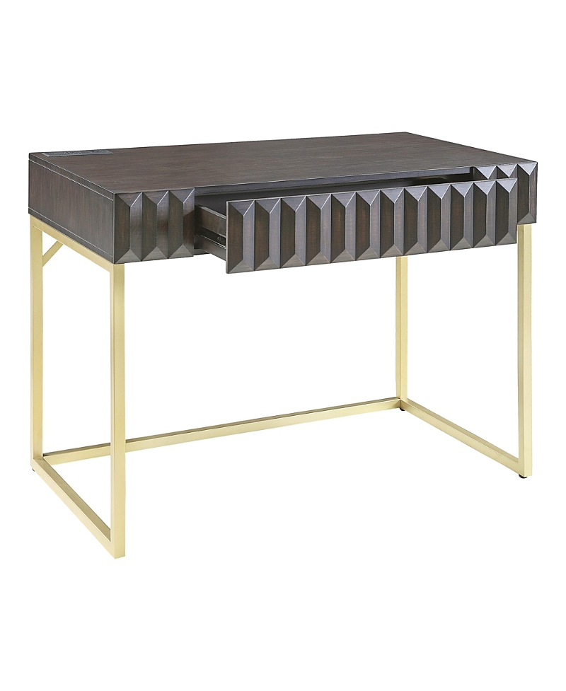 Furniture Of America Prelli Steel Base 1-drawer Writing Desk With Usb Port And Outlet In Brown