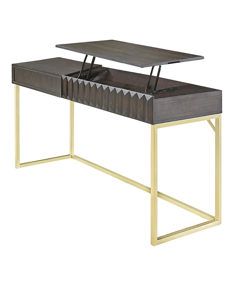Furniture Of America Prelli Steel Base Adjustable Writing Desk With Lift Top And Hidden Drawer In Brown