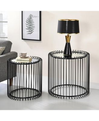 Nant Mirrored Glass Top Nesting Table with Curved Cage Base, Set of 2