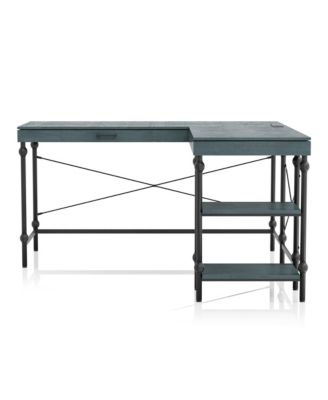Hudson Steel L-Shape Corner Desk with USBs and Outlets