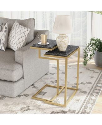 Byra Faux Marble Top Stackable Nesting Table, 2-Piece