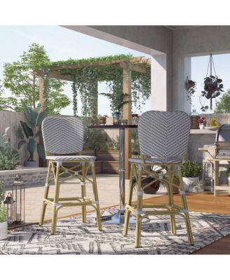 Colfer Aluminum and PE Wicker Patio Bar Chairs, Set of 2