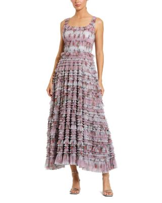 Sleeveless Floral Midi Dress with Tiered Ruffles