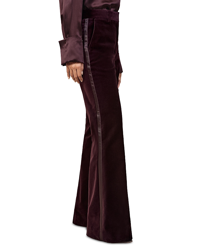 Reiss Velvet Flare Leg Pants In Burgundy