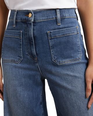Petites Bella Wide Patch Pocket Jeans in Mid Blue