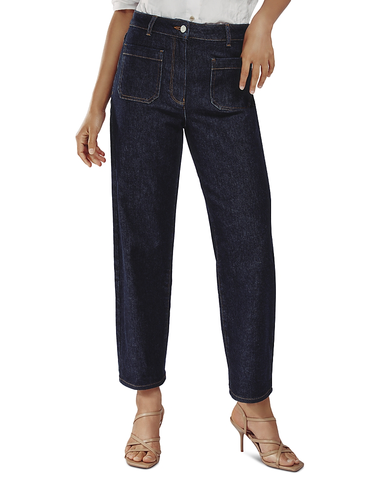 Reiss Petites Marcie Straight Patch Pocket Jeans In Dark Blue