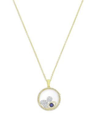 Blue Sapphire & Diamond Floating Charm Shaker Pendant Necklace in 14K White & Yellow Gold, 16"-18"
