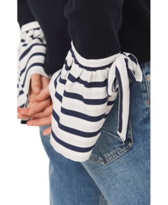  Women's Cotton Blend Striped Cuff Sweater