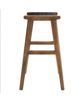 Saoirse Leather Wood Bar Stool, Set of 2