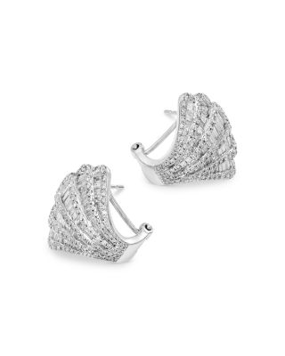 Baguette & Round Diamond Fan Stud Earrings in 14K White Gold, 2.0 tcw