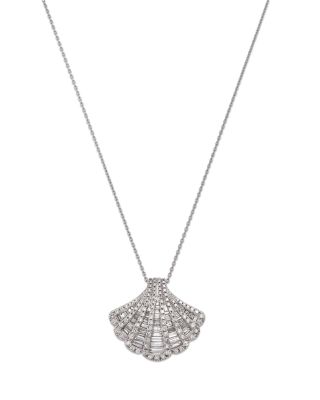 Diamond Fan Pendant Necklace in 14K White Gold, 1.50 tcw