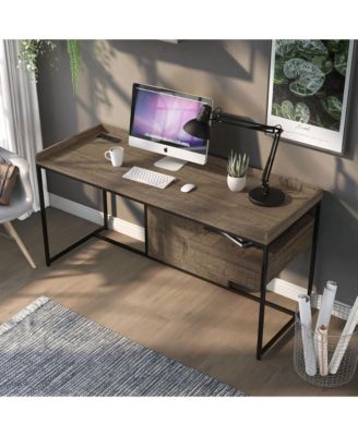 Tioga Steel Base 1-Drawer Writing Desk with USBs and Outlets