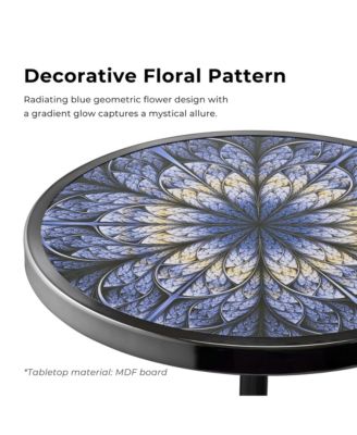 Knoll 16" Iron Round End Table with Geometric Pattern Top and Hammered Base