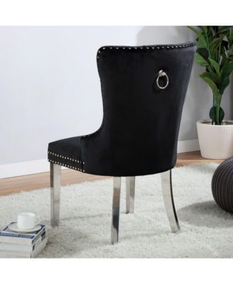 Isah Metal Legs Upholstered Tufted and Nailhead Side Chairs, Set of 2