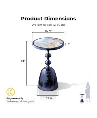 Knoll 16" Iron Round End Table with Ocean Marble-Pattern Top and Hammered Base