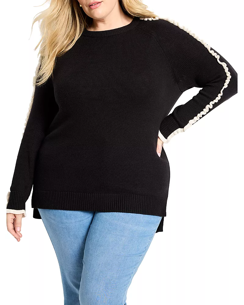 Nic+Zoe Plus Ruffled Down Round Neck Sweater