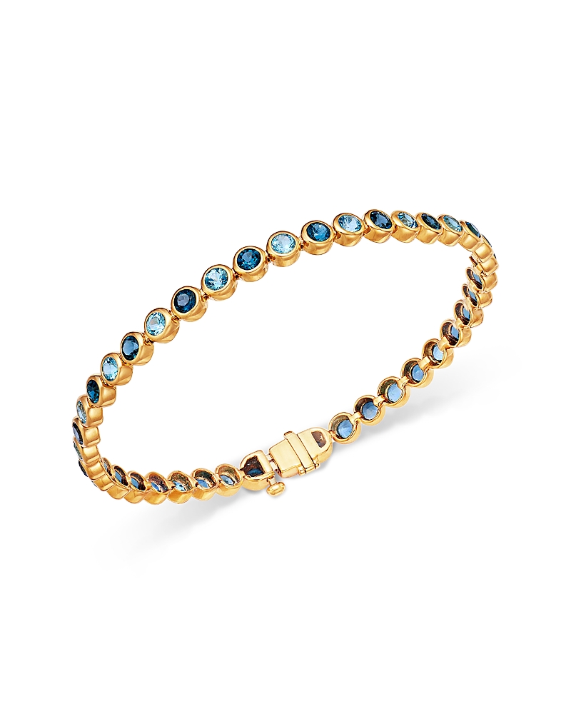 Bloomingdale's Fine Collection London Blue Topaz & Blue Topaz Bezel Set Tennis Bracelet In 14k Yellow Gold In Multi