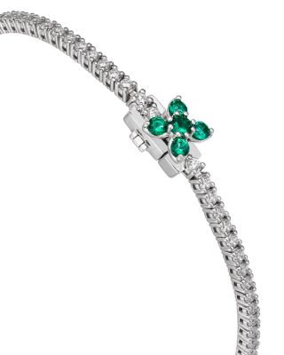 Emerald & Diamond Clover Tennis Bracelet in 14K White Gold