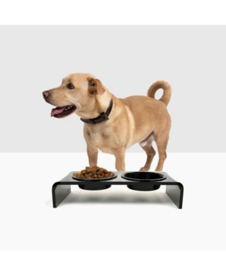 Small Smoke Grey Double Pet Feeder, 1 Pint Bowls