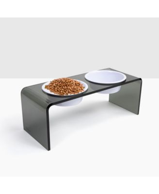 Medium Smoke Grey Small Double Bowl Feeder, 1 Quart Bowls