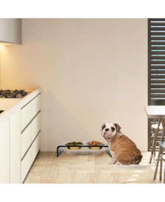 Small Smoke Grey Double Pet Feeder, 1 Pint Bowls