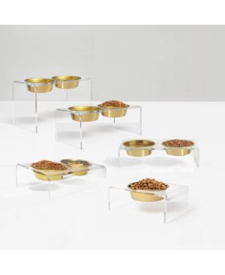 Tall Clear Triple Dog Bowl Feeder with 2 Quart Silver Bowls