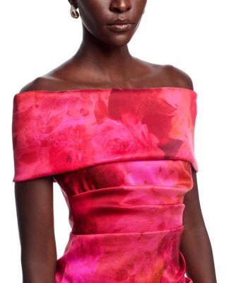 Off The Shoulder Floral Mikado Gown