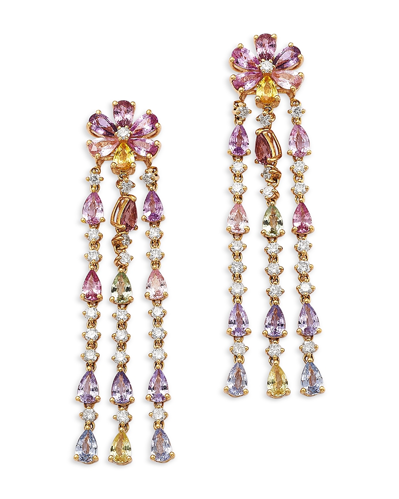 Bloomingdale's Fine Collection Multicolor Sapphire & Diamond Flower Drop Earrings in 18K Yellow Gold