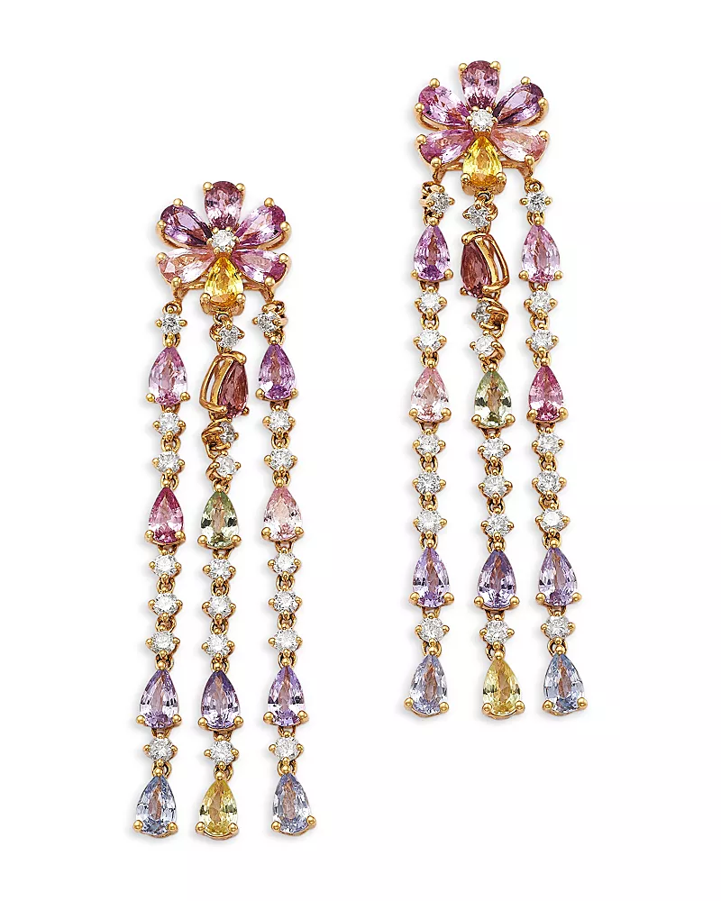 Bloomingdale's Fine Collection Multicolor Sapphire & Diamond Flower Drop Earrings in 18K Yellow Gold