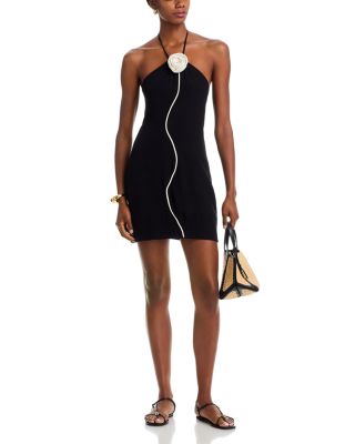 Flower Trim Neck Mini Dress