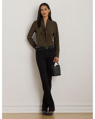 Chain Print Crepe Tie Neck Blouse