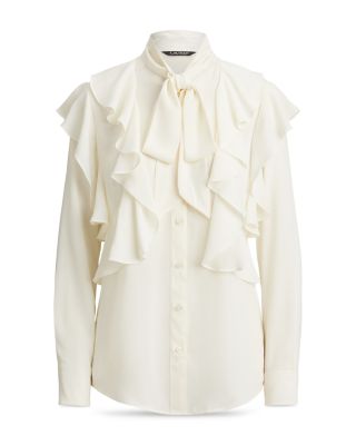 Ruffle Trim Georgette Tie Neck Blouse