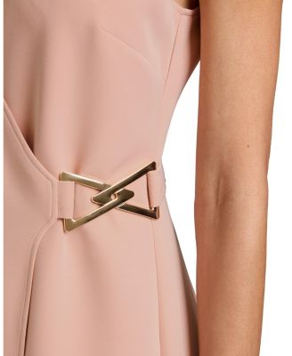 Ursa Sleeveless Faux Wrap Dress with Metal Buckle in Stretch Crepe