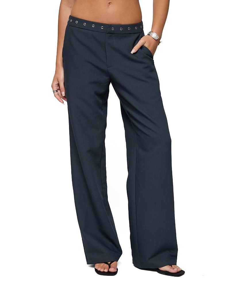 Edikted Ayve Eyelet Waist Straight Leg Pants In Blue