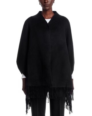 Wool Cashmere Fringed Hem Cape