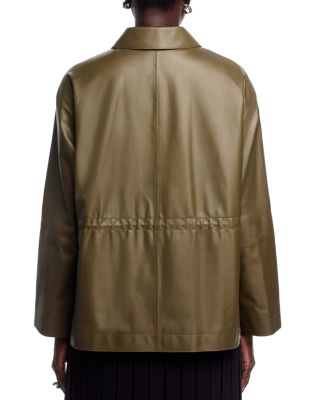 Lightweight Lambskin Leather Gathered Waist Oversized Jacket