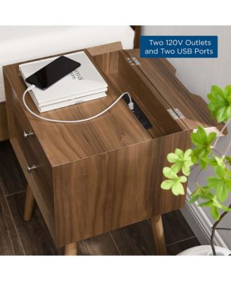 Ember Wood Nightstand With USB Ports