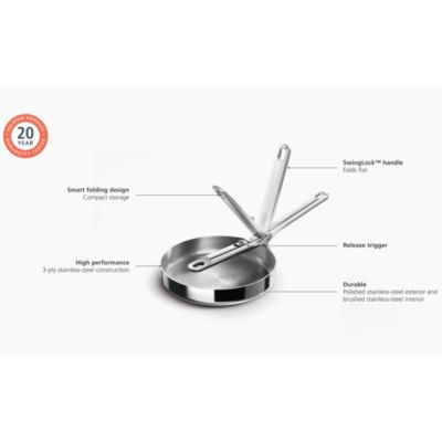 Space Steel 8" Stainless Steel Frying Pan with Folding Handle 