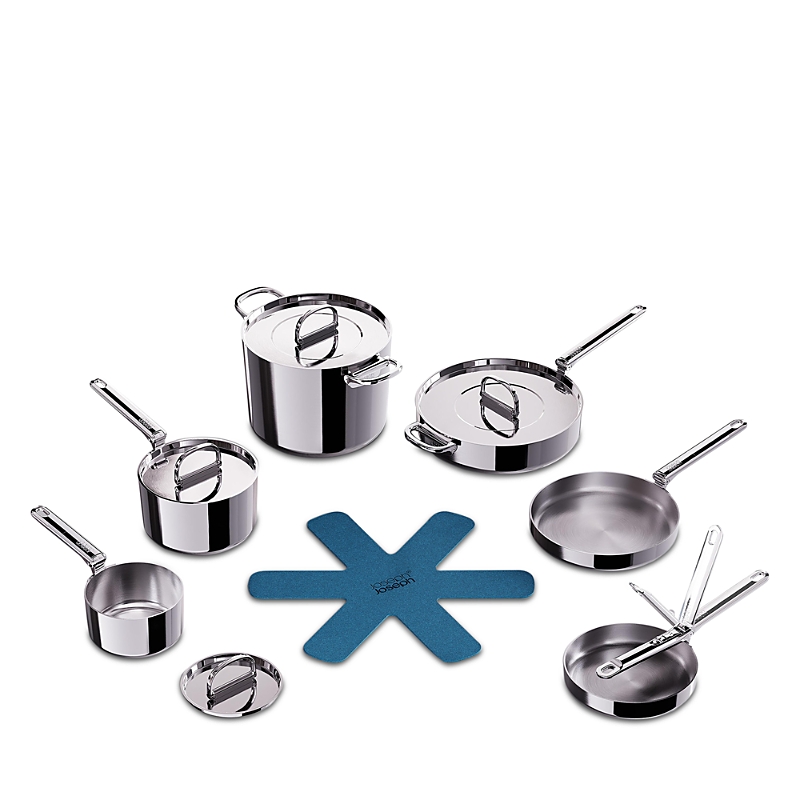Joseph Joseph Space Steel 10 Piece Stainless Steel Cookware Set With Folding Handles In Silver