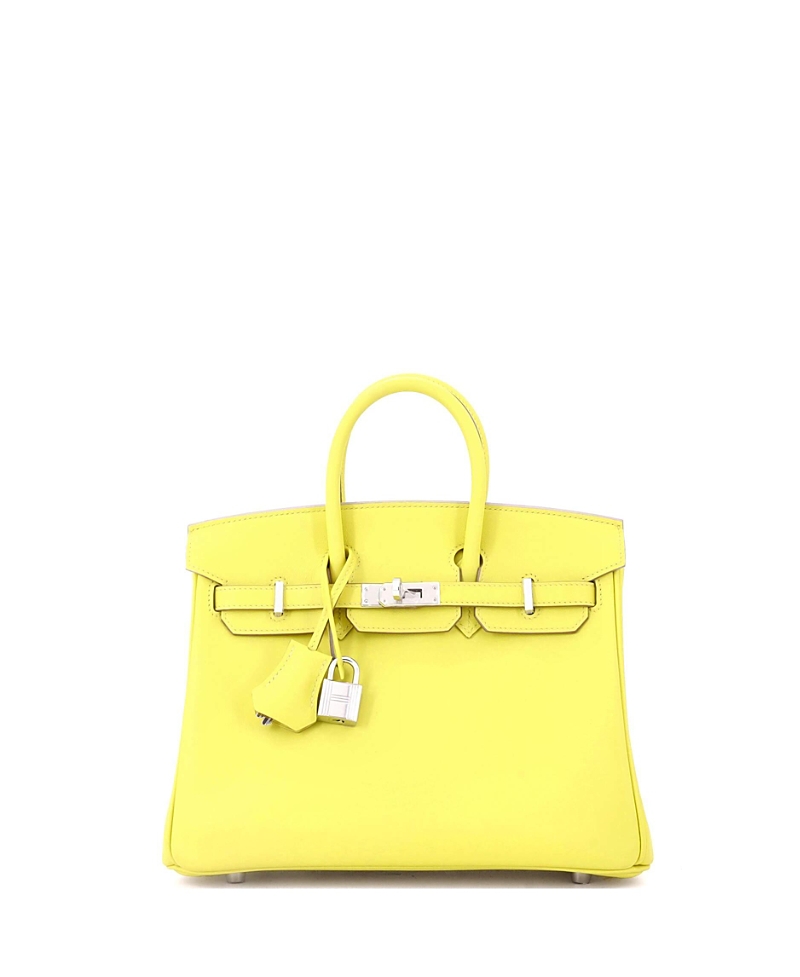 PRE-OWNED HERMES Pre-owned Hermes Birkin 25 Handbag Yellow Swift With Palladium Hardware In Green