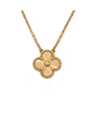 Vintage Alhambra Pendant Necklace Guilloche 18K Gold, 14.75 - 16.5"