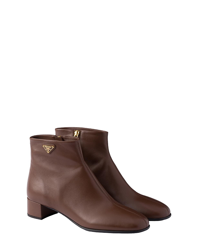 Prada Women's Nappa Leather Booties In Brown