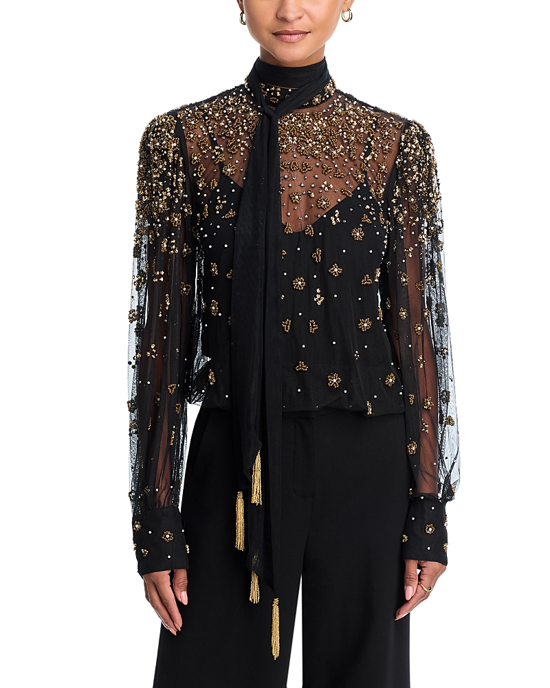 Farm Rio Embroidered Bubble Tulle Blouse